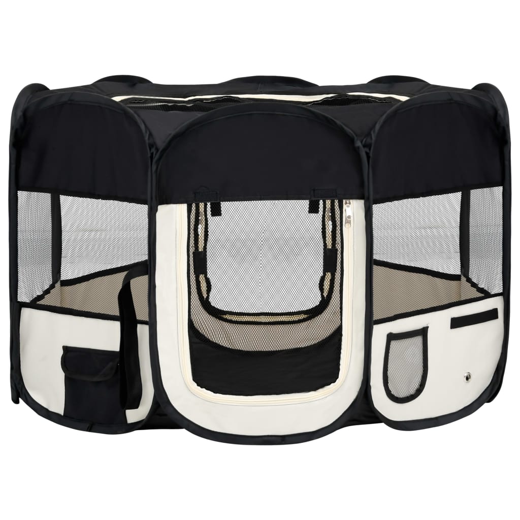 NNEVL Foldable Dog Playpen with Carrying Bag Black 110x110x58 cm