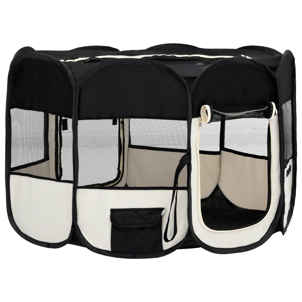 NNEVL Foldable Dog Playpen with Carrying Bag Black 110x110x58 cm