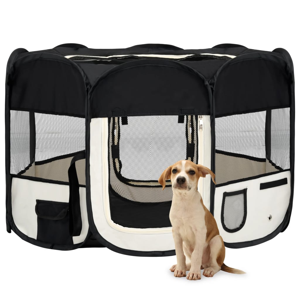 NNEVL Foldable Dog Playpen with Carrying Bag Black 110x110x58 cm