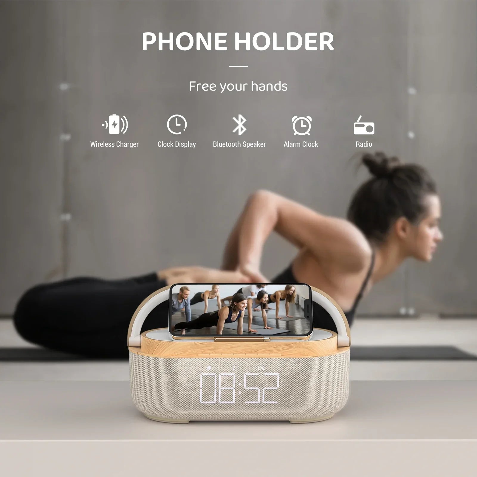 NNEOBA Bluetooth Speaker with Wireless Charging & Alarm Clock