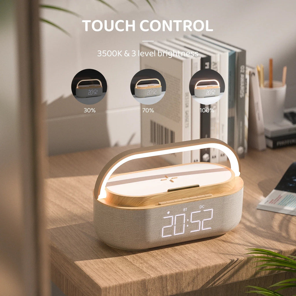 NNEOBA Bluetooth Speaker with Wireless Charging & Alarm Clock