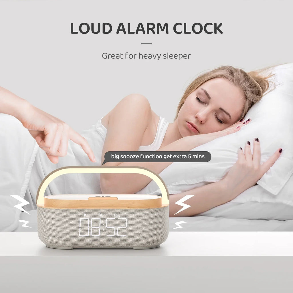 NNEOBA Bluetooth Speaker with Wireless Charging & Alarm Clock