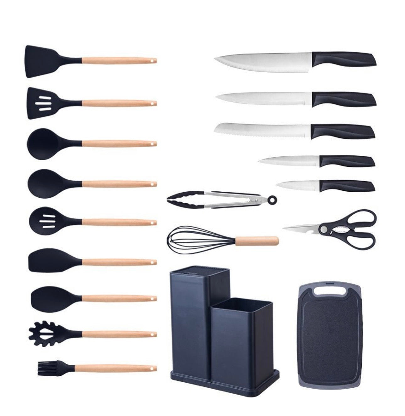 Silicone Kitchenware Kit 19 Pieces Knife & Spoon Set With Storage Rack