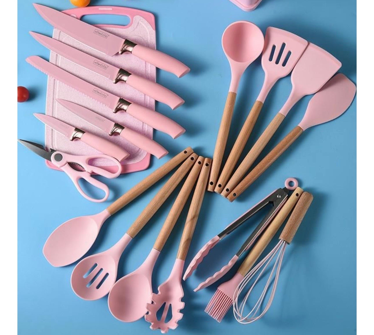 Silicone Kitchenware Kit 19 Pieces Knife & Spoon Set With Storage Rack