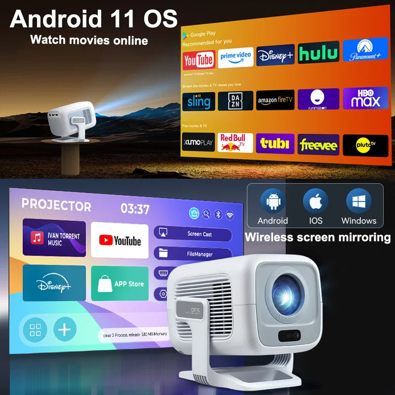 NNEOBA 4K Android Native Portable Projector White