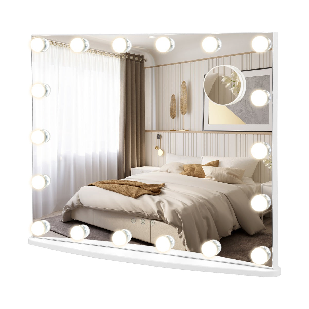 NNECW 65 cm Vanity Tabletop and Wall-Mounted Mirror with 18 Dimmable LED Bulbs