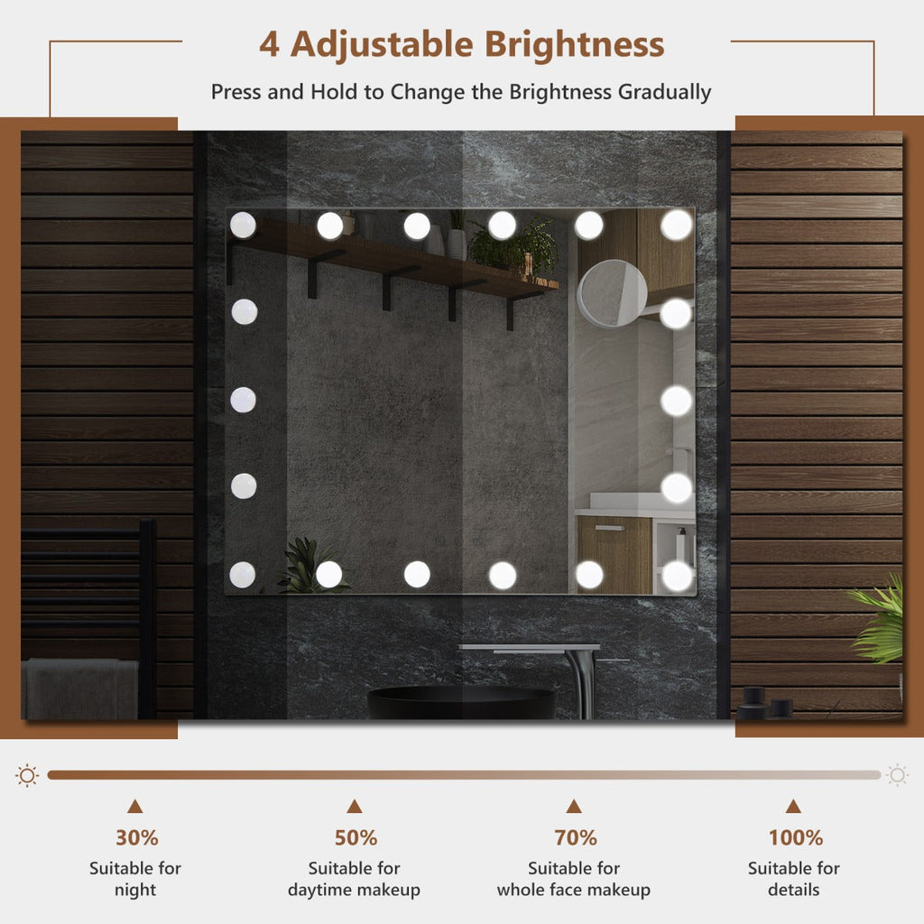 NNECW 65 cm Vanity Tabletop and Wall-Mounted Mirror with 18 Dimmable LED Bulbs