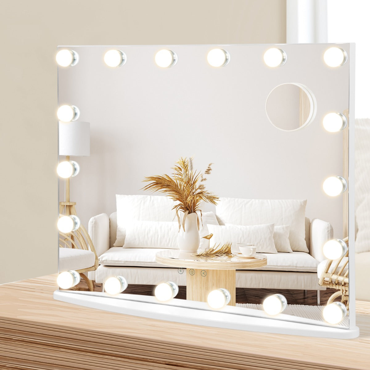NNECW 65 cm Vanity Tabletop and Wall-Mounted Mirror with 18 Dimmable LED Bulbs